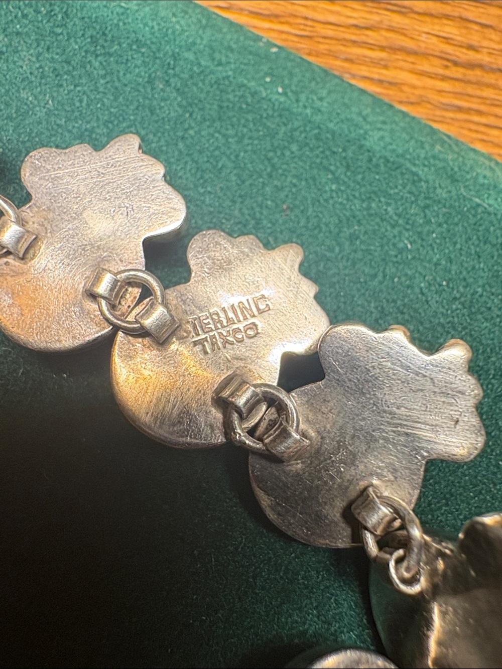 Antique 1970’s Sterling Silver Linked Turquoise Floral Bracelet Taxco Silver - Picture 8 of 16